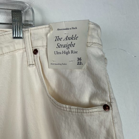 NWT Abercrombie & Fitch The Ankle Straight Ultra High Rise Cream Size 36 22 LONG - Picture 5 of 12